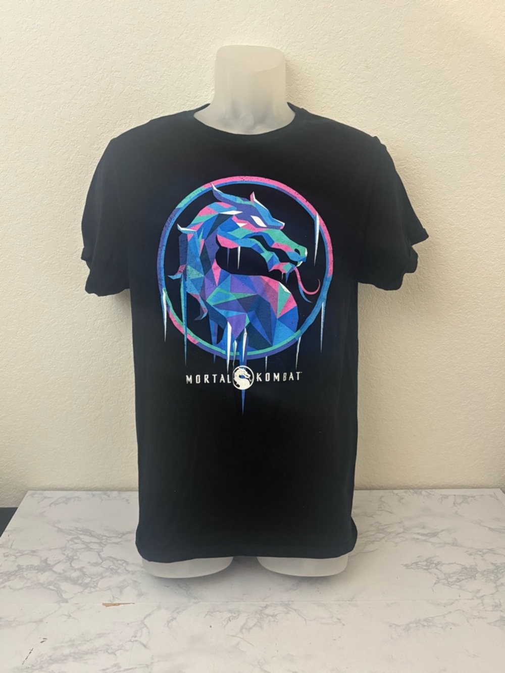 Mortal Kombat T shirt Mens Medium Black blue Freeze Dragon Adult Pullover